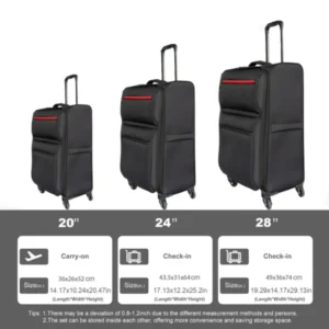 Softside Luggage Expandable 3 Piece Set Suitcase Upright Spinner Softshell Lightweight Luggage Travel Set 20/24/28inch